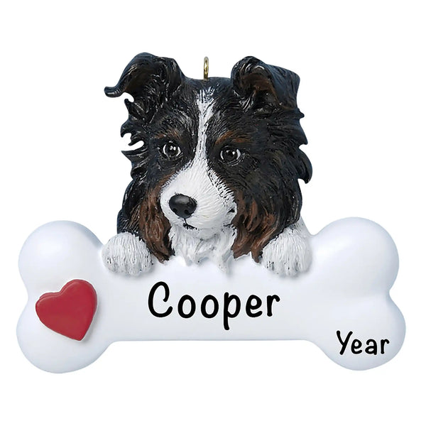 Adorno navideño con forma de hueso de perro pastor australiano 