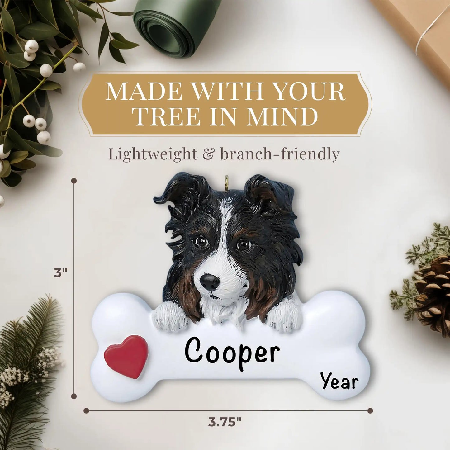 Australian Sheepdog Dog Bone Christmas Ornament
