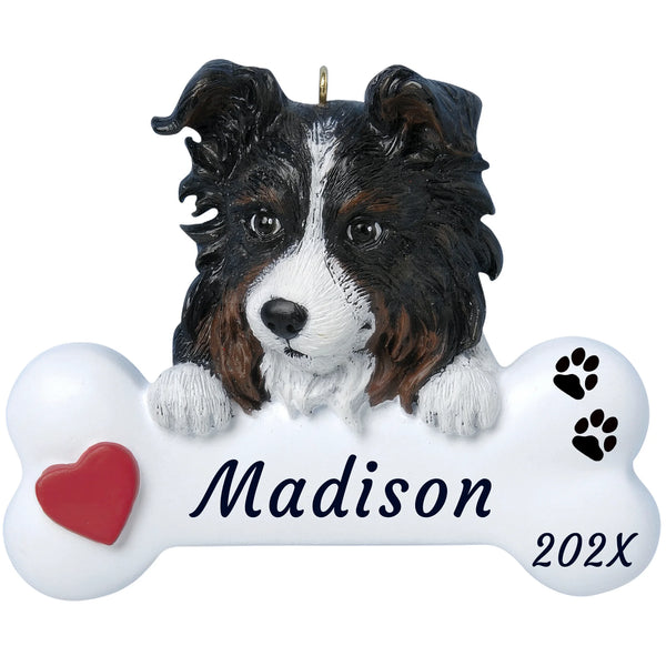 Australian Shepherd Dog Bone Personalized Christmas Ornament