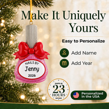 Make it yours: add name and year to the personalized nail polish bottle nail tech christmas ornament
