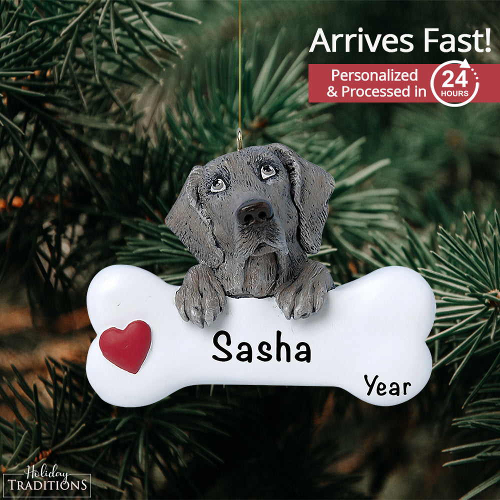 Weimaraner Dog Bone Christmas Ornament