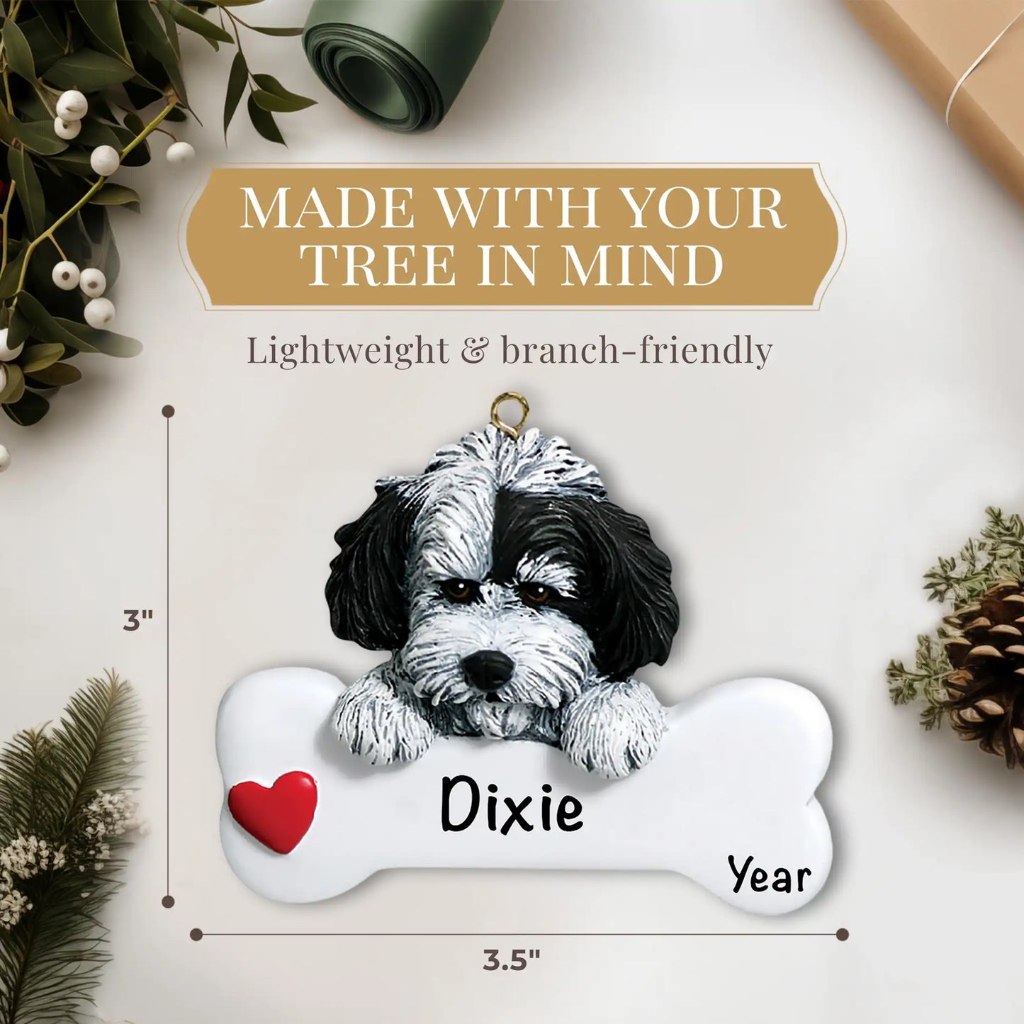 Havanese Dog Bone Christmas Ornament