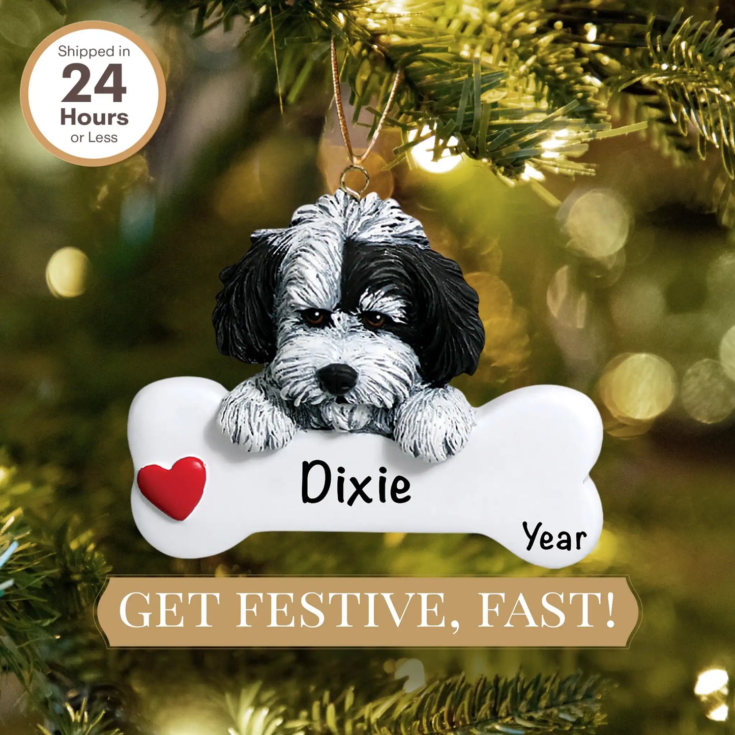 Havanese Dog Bone Christmas Ornament