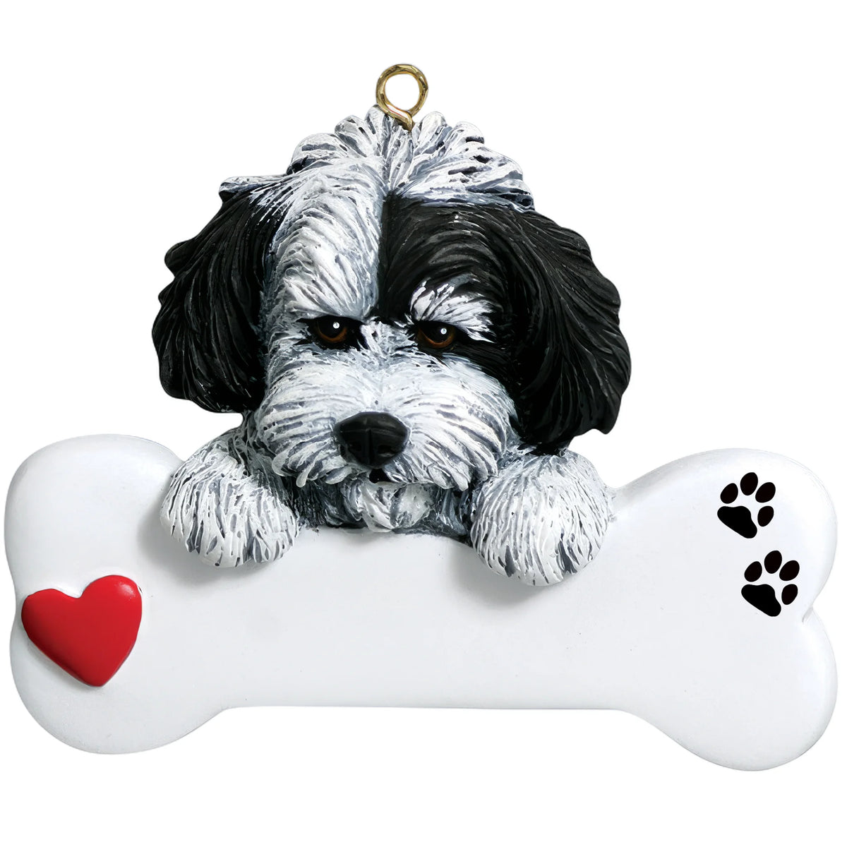 Personalized Havanese dog bone Christmas ornament shown blank, ready for your dog's name and year