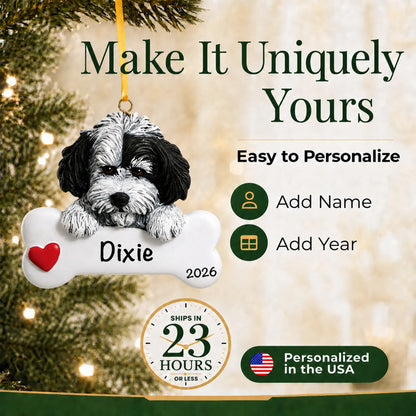 Personalized Havanese Christmas ornament with name and year options, ships in 23 hours, made in the USA