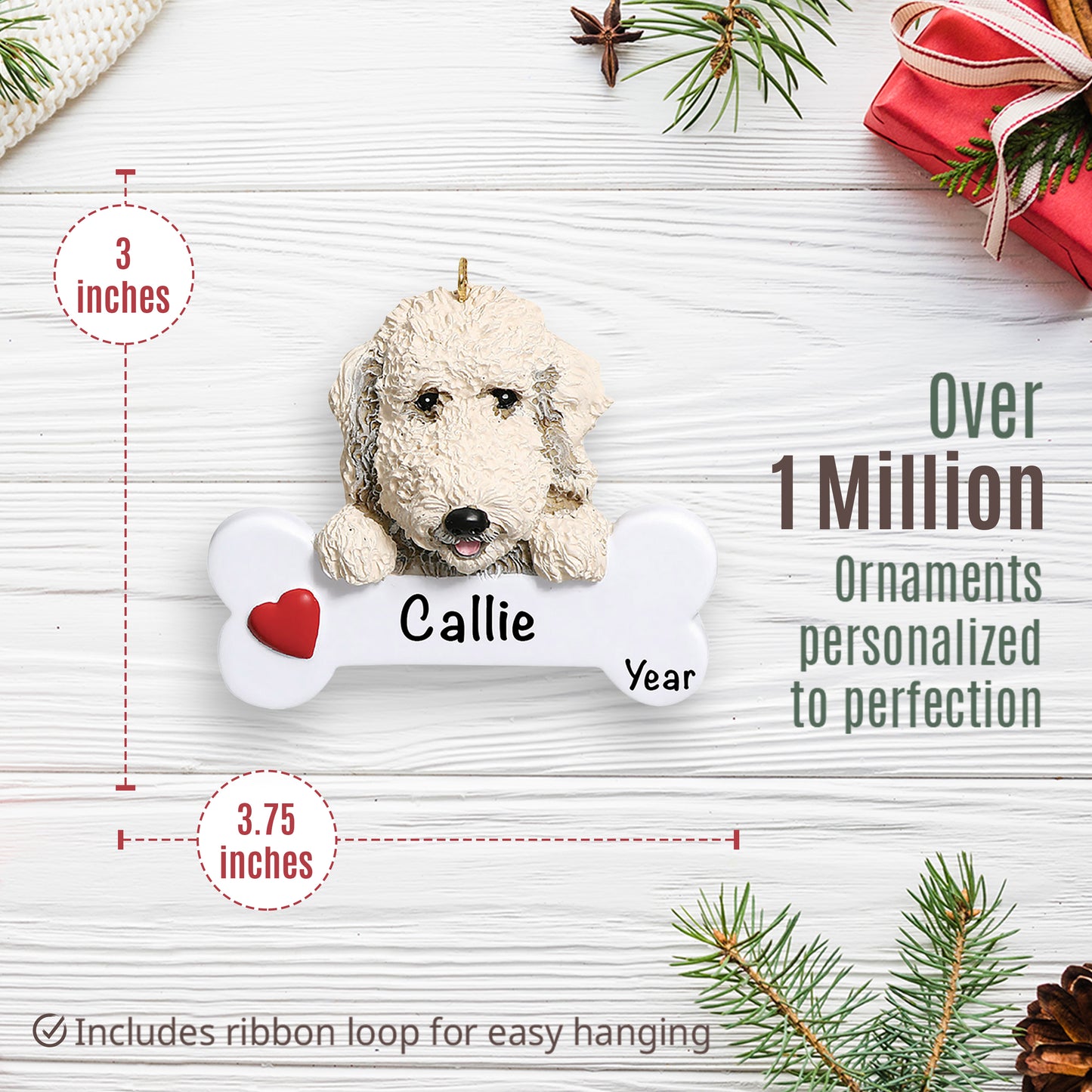 Labradoodle Dog Bone Christmas Ornament