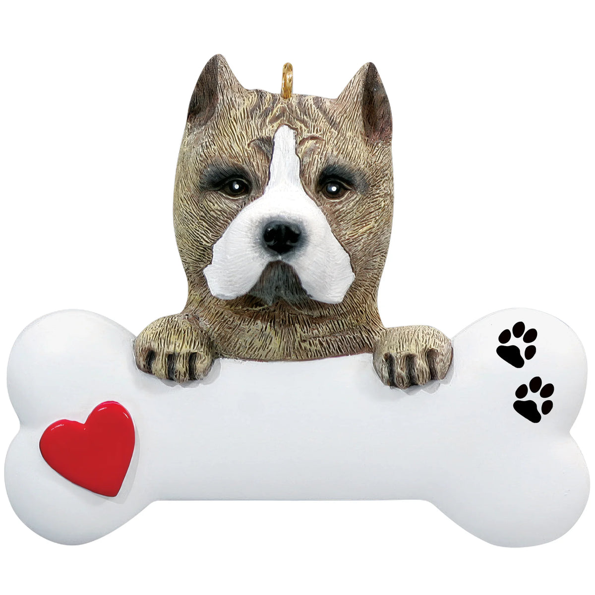 Personalized pit bull dog bone Christmas ornament shown blank, ready for your dog's name and year