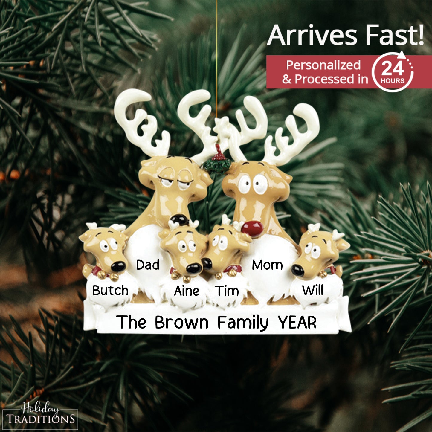 Reindeer Family of 6 Christmas Ornament