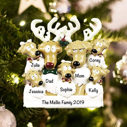 6-7 Personalized Reindeer Family of 7 Christmas Ornament