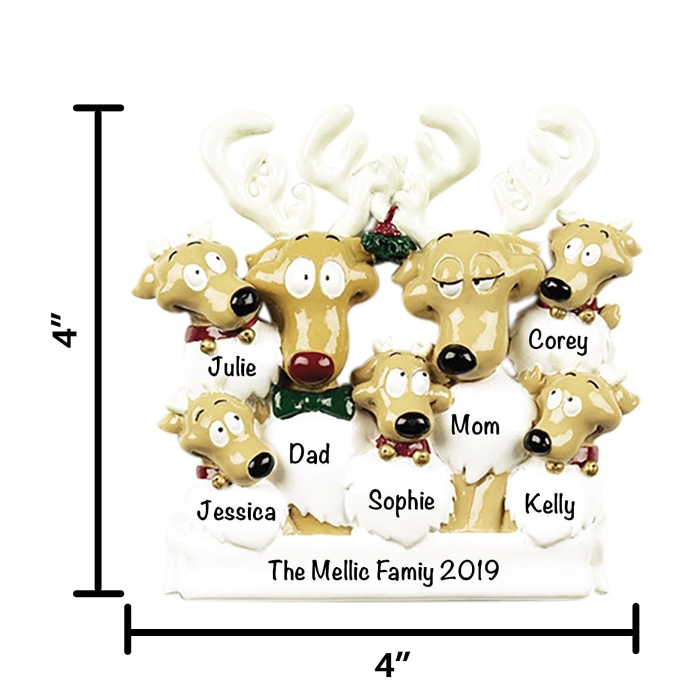 6-7 Reindeer Family of 7 Personalized Christmas Ornament