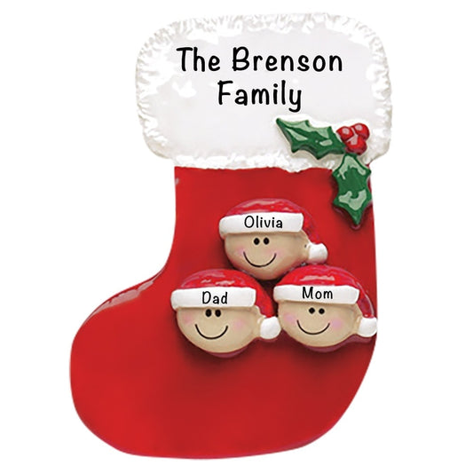 602-3 Stocking Family of 3 Personalized Christmas Ornament