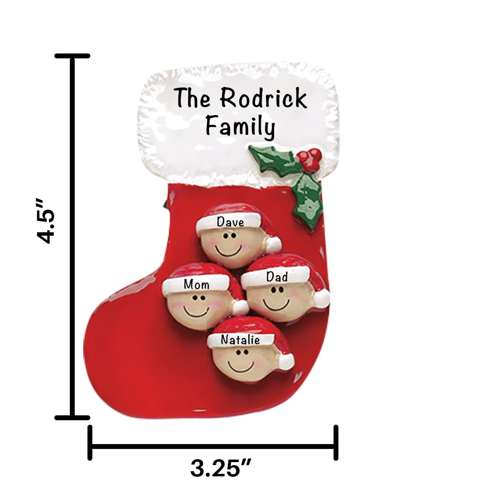 602-4 Stocking Family of 4 Personalized Christmas Ornament