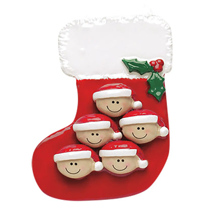 Red Stocking Family of 5 Christmas Ornament