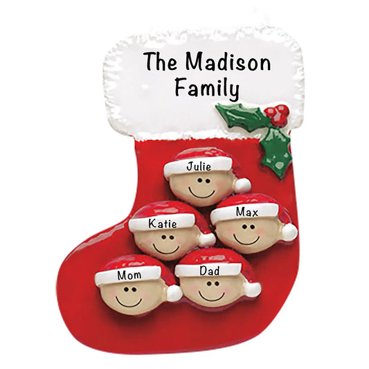 Red Stocking Family of 5 Christmas Ornament