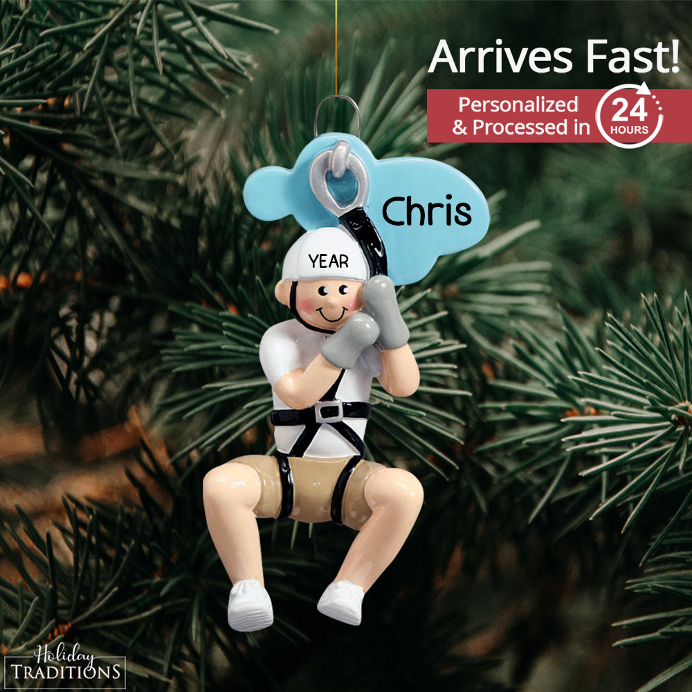 Zip Line Boy Christmas Ornament