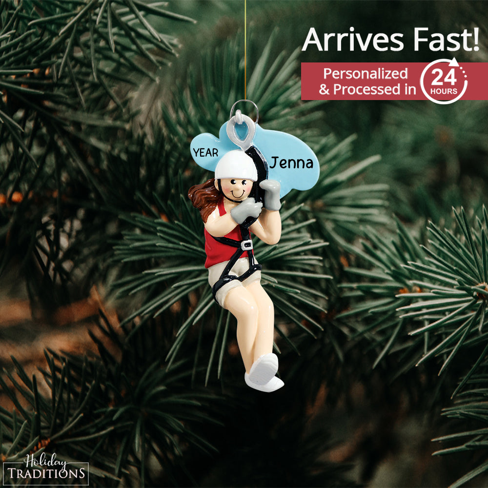 Zip Line Girl Christmas Ornament