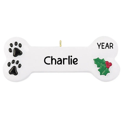 White Dog Bone Christmas Ornament