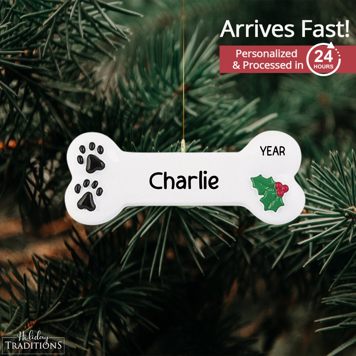 White Dog Bone Christmas Ornament