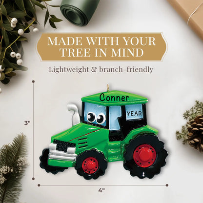 Adorno navideño de juguete de tractor verde 