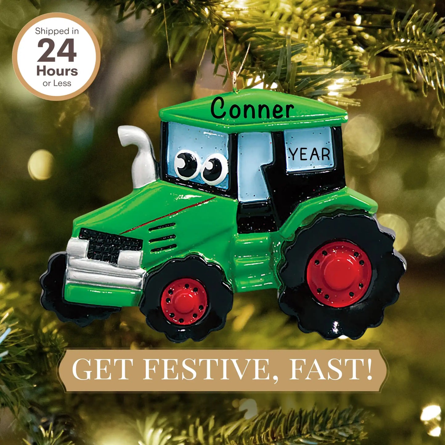 Adorno navideño de juguete de tractor verde 