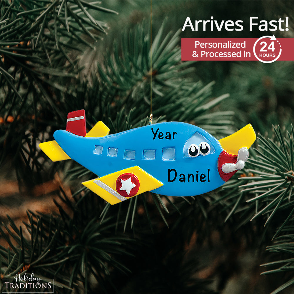 Blue Airplane Christmas Ornament