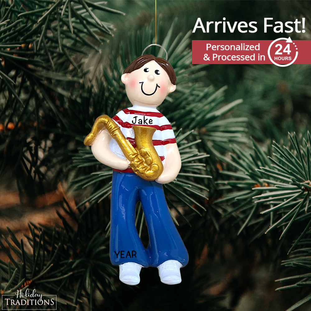 Saxophone Boy Christmas Ornament