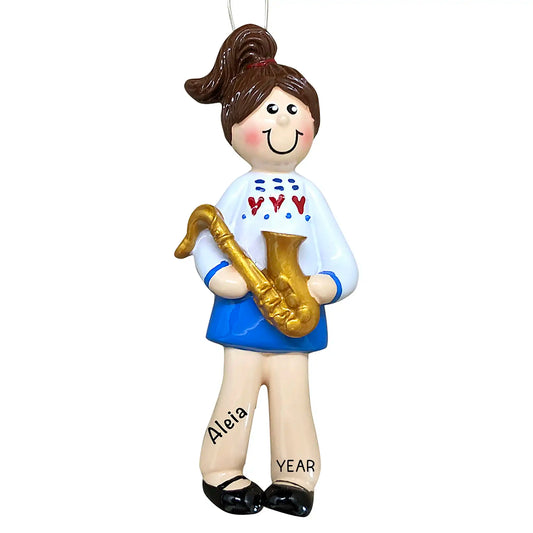 Saxophone Girl Christmas Ornament