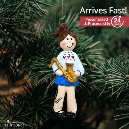 Saxophone Girl Christmas Ornament