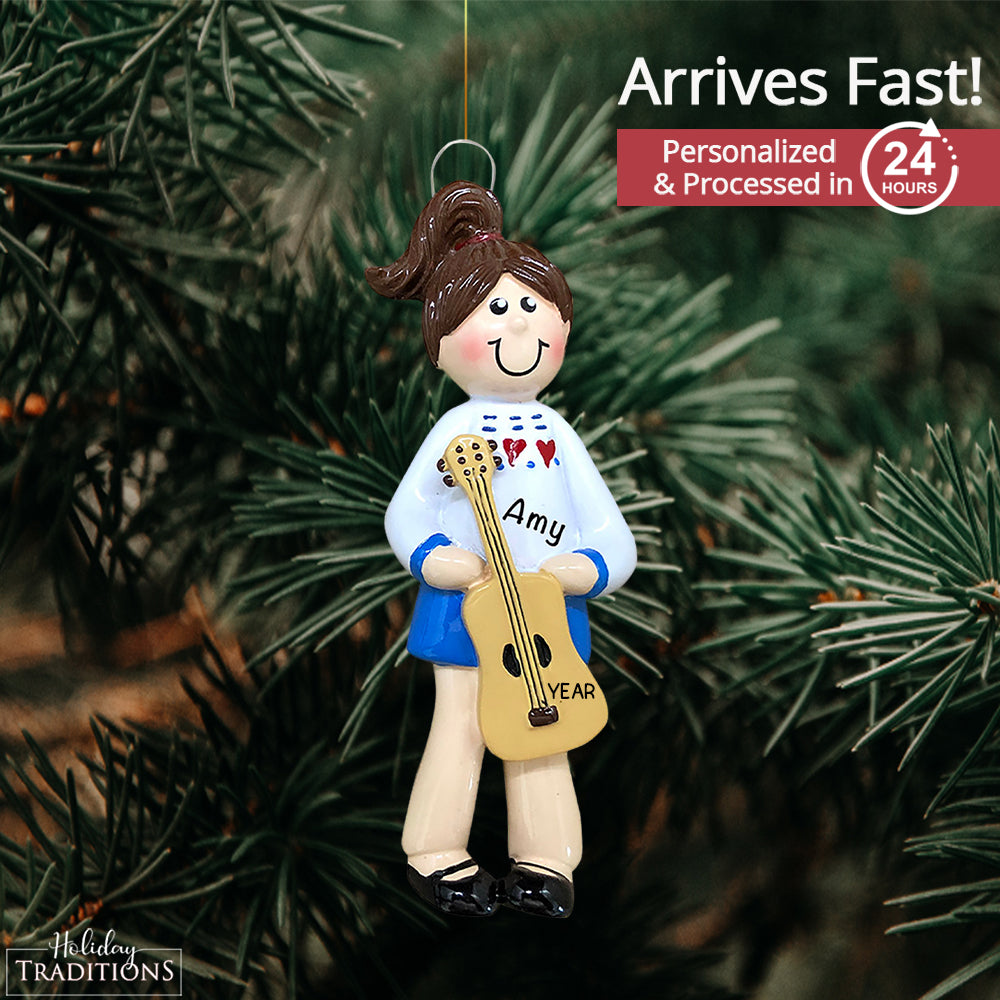 Guitar Girl Christmas Ornament