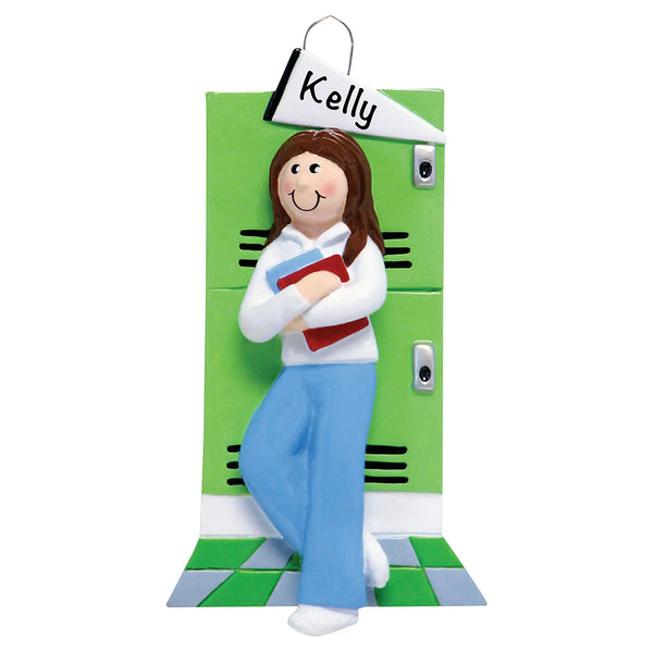 School College Girl Personalized Ornament - Brunette