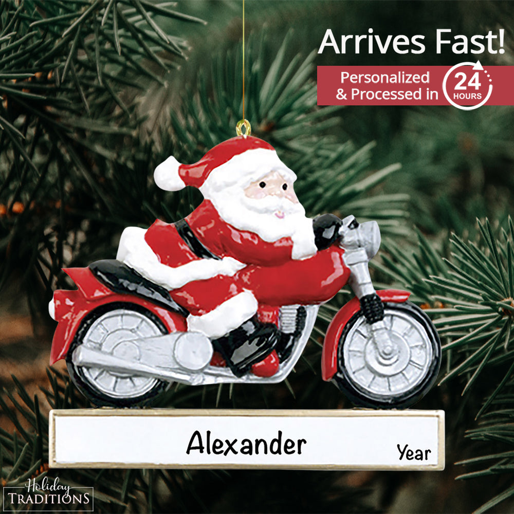 Santa Motorcycle Christmas Ornament