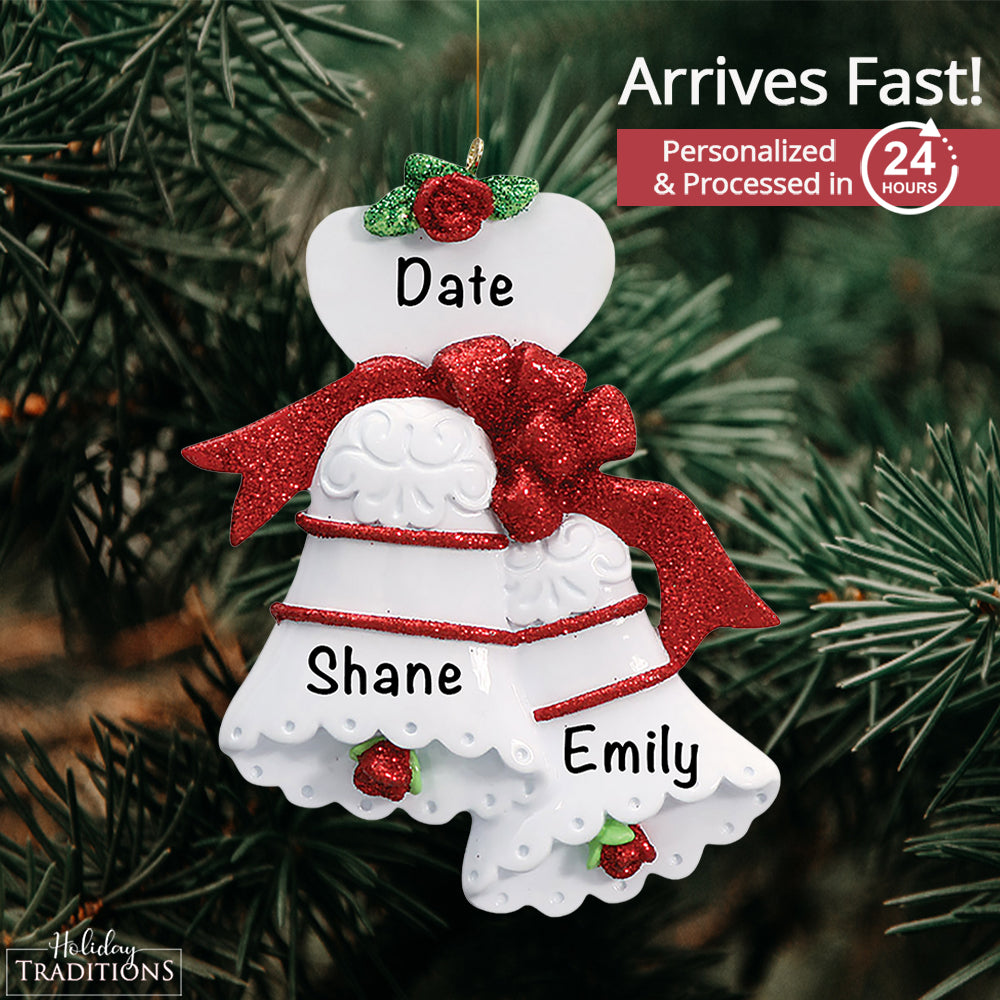 Wedding Bells Red Personalized Ornament