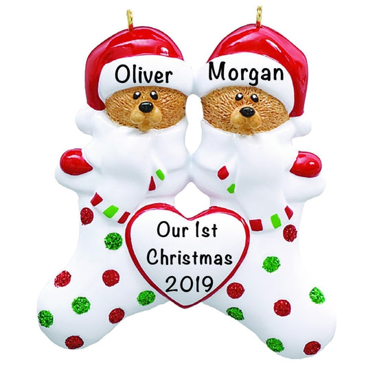 7-2 Stocking Cap Bears Family of 2 Personalized Christmas Ornament