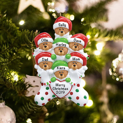 7-7 Personalized Stocking Cap Bears Family of 7 Christmas Ornament