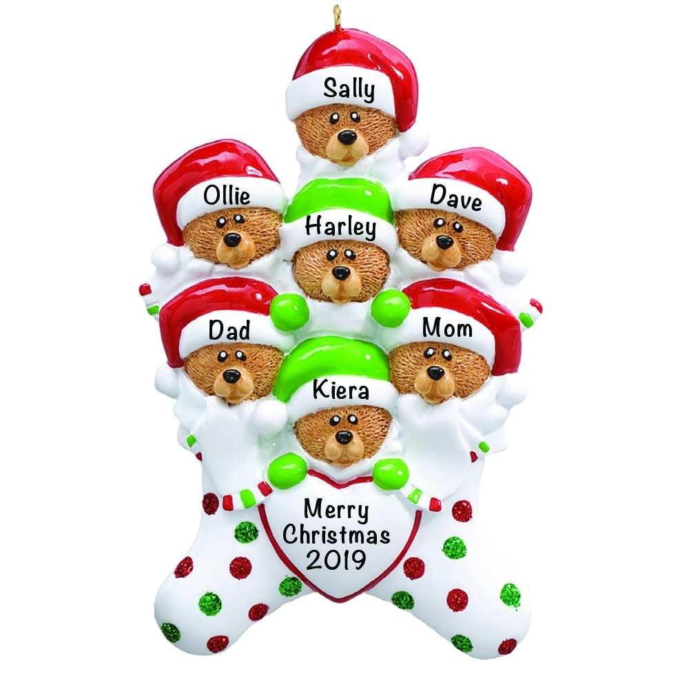 7-7 Stocking Cap Bears Family of 7 Personalized Christmas Ornament