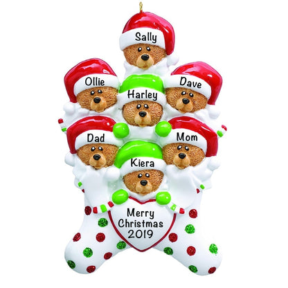 7-7 Stocking Cap Bears Family of 7 Personalized Christmas Ornament