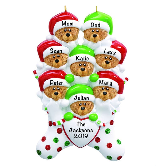 7-8 Stocking Cap Bears Family of 8 Personalized Christmas Ornament