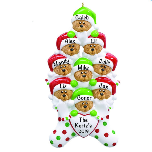 7-9 Stocking Cap Bears Family of 9 Personalized Christmas Ornament