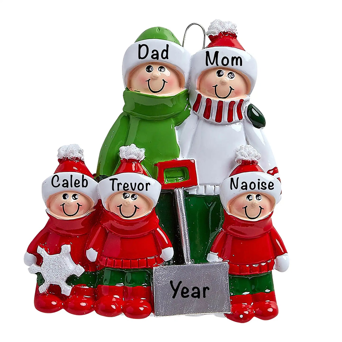 Snow Shovel Family of 5 Christmas Ornament