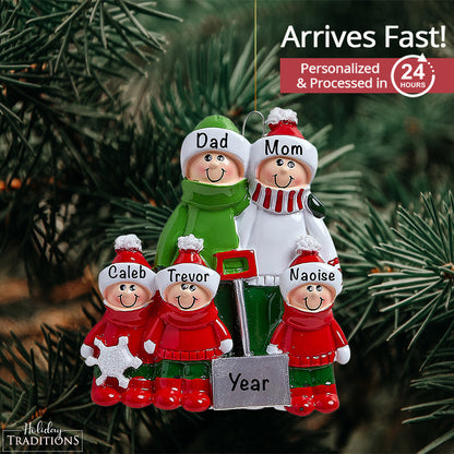 Snow Shovel Family of 5 Christmas Ornament