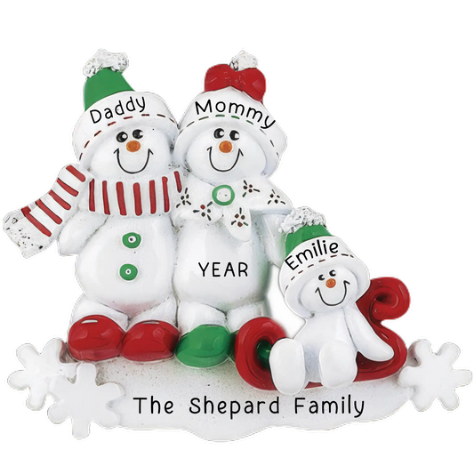 Snow Sled Family of 3 Christmas Ornament