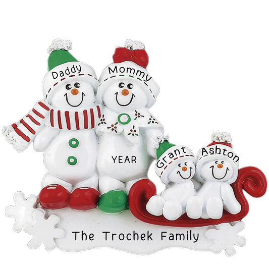 Snow Sled Family of 4 Christmas Ornament