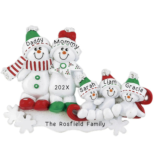 Snow Sled Family of 5 Christmas Ornament