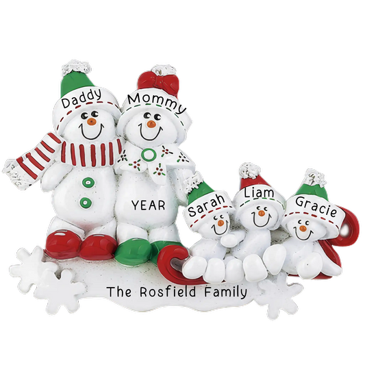 Snow Sled Family of 5 Christmas Ornament