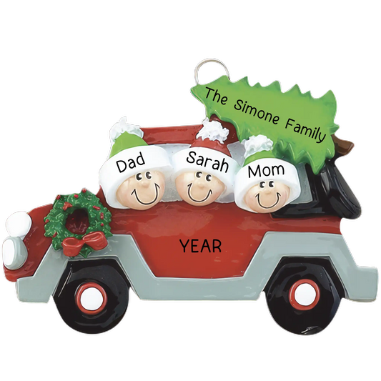 Christmas Tree Car Family of 3 Ornament