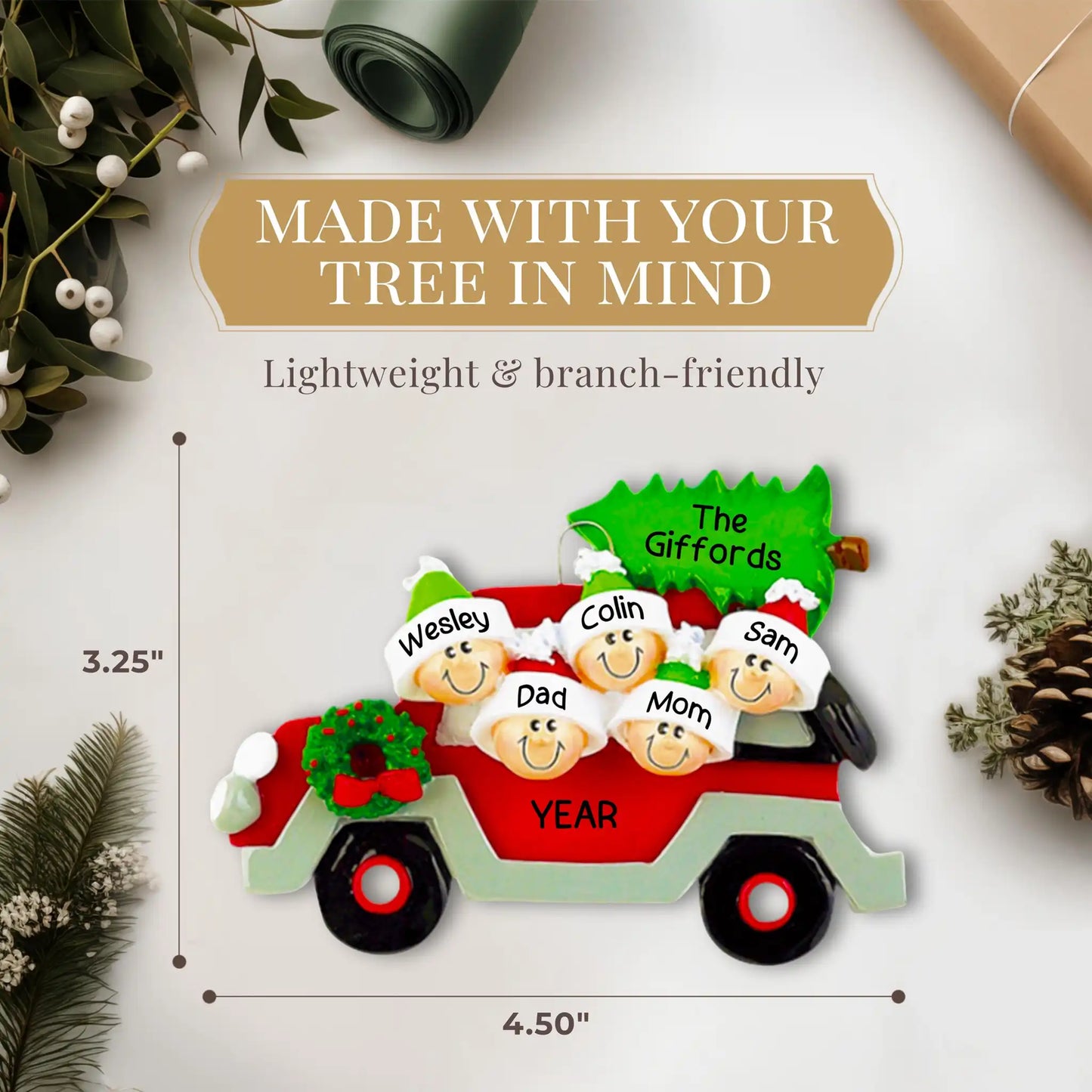 Adorno navideño de familia de 5 personas para coche