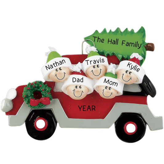 Christmas Tree Car Family of 5 Ornament