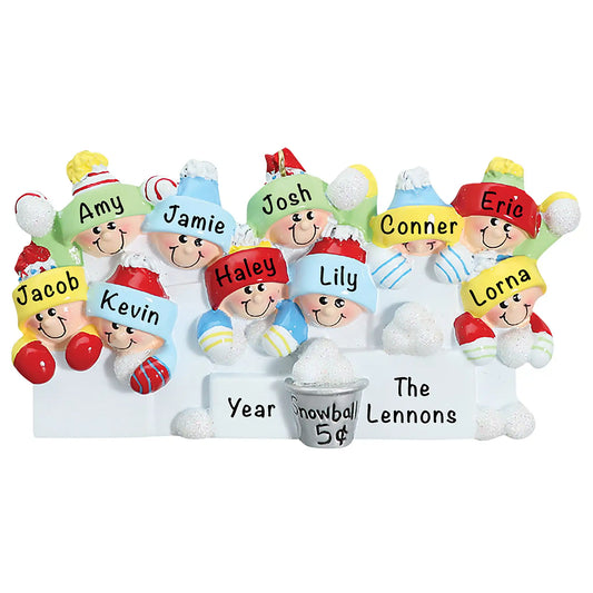 Snowball Fight Family of 10 Christmas Ornament