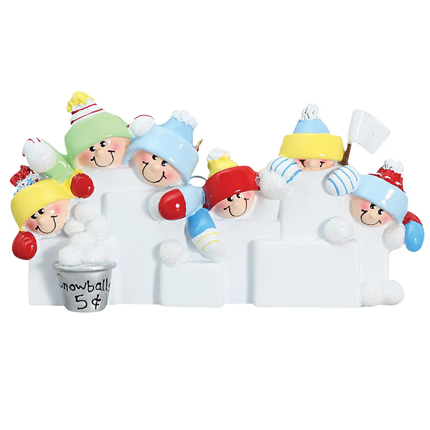 Snowball Fight Family of 6 Christmas Ornament