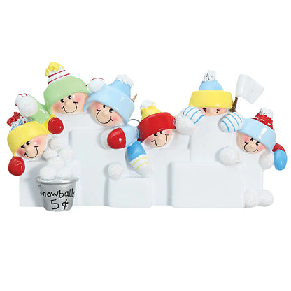 Snowball Fight Family of 6 Christmas Ornament